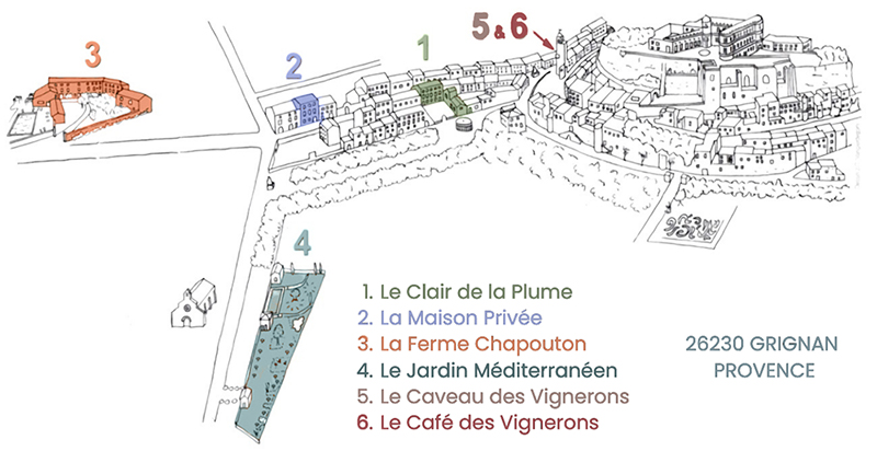 Carte des Maisons dessin plume de Grignan-600