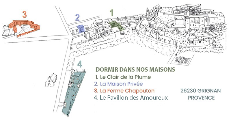 Carte des Maisons DORMIR dessin plume de Grignan-600