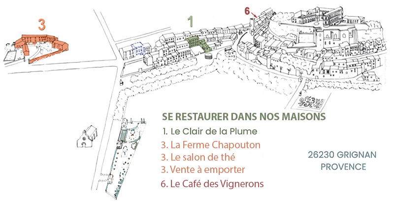 Carte des Maisons dessin SE RESTAURER plume de Grignan-600